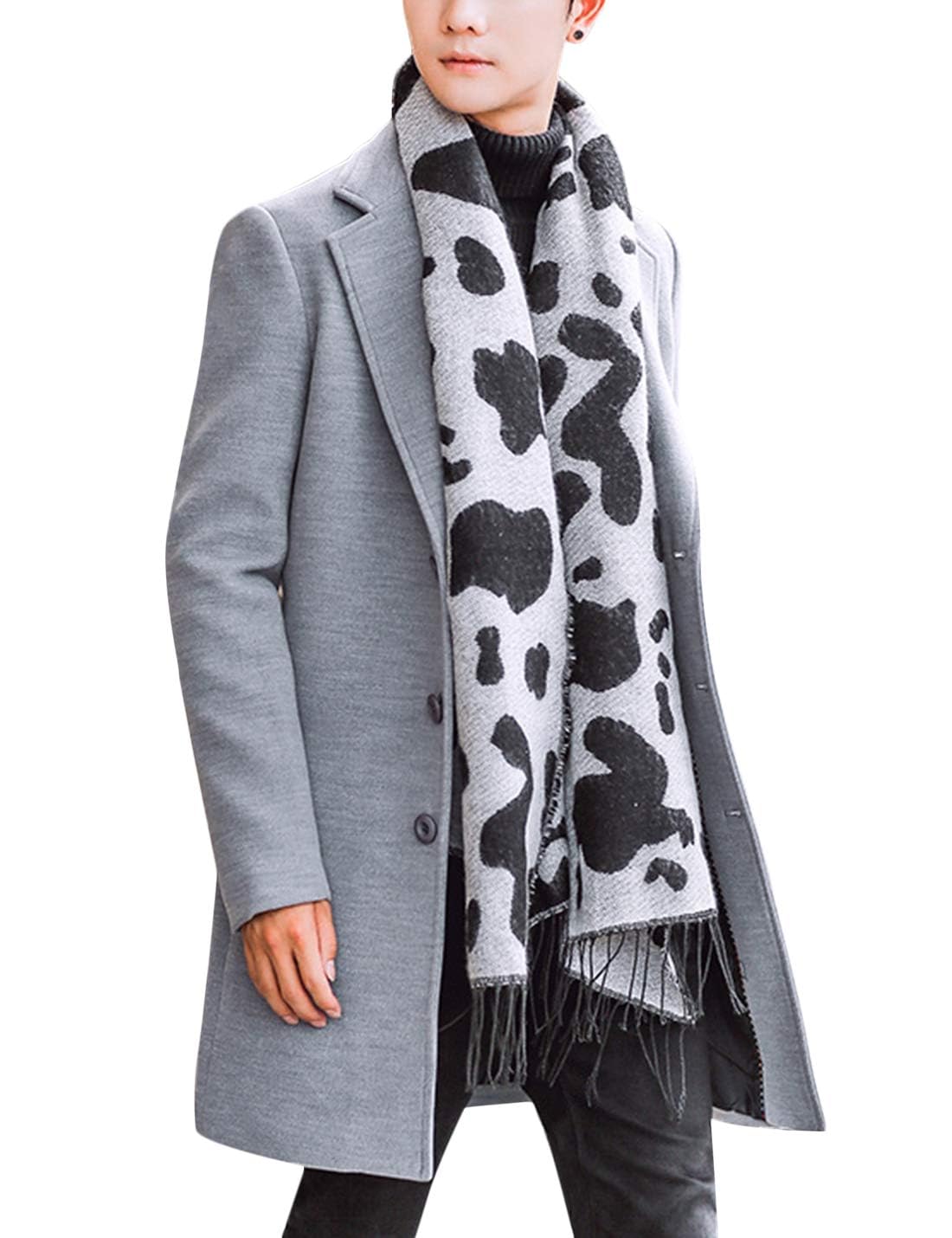 Springrain Men's Wool Blend Pea Coat Notched Collar Single Breasted Overcoat Warm Winter Trench Coat